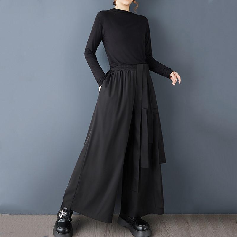 

Черные брюки больших размеров Весна Осень с высокой талией и широкими штанинами Женские свободные повседневные брюки