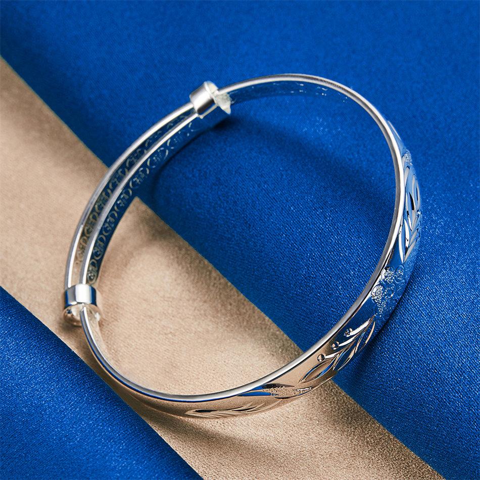 Charming 925 Sterling Silver Exquisite Floral Pattern Bangle for Women, Fashionable Wedding Party Jewelry