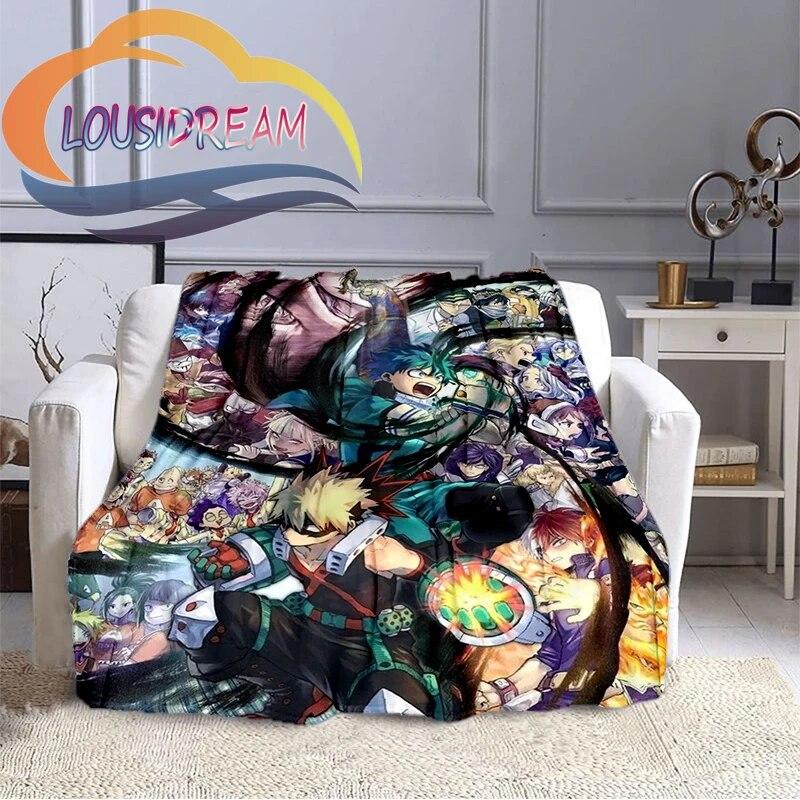 Cartoon My Hero Academia Fleece-teppe, All Over Print, Gaver til ham/hennes mønsterteppe
