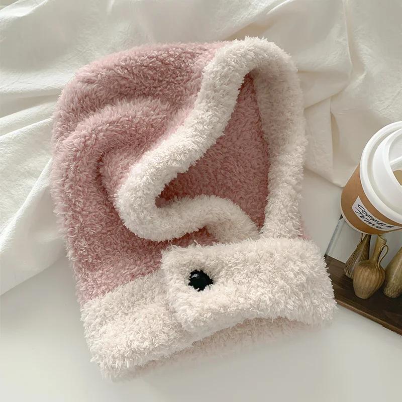 

Милые японские шапки-балаклавы для женщин, подходящие по цвету, теплая шапка-шарф с интегрированной защитой ушей 56-60cm розовый