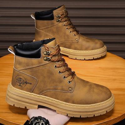 New Summer High Top Martin Boots Men's Trendy Versatile Thick-soled Casual Leather Shoes Workwear Shoes Trendy Shoes Men