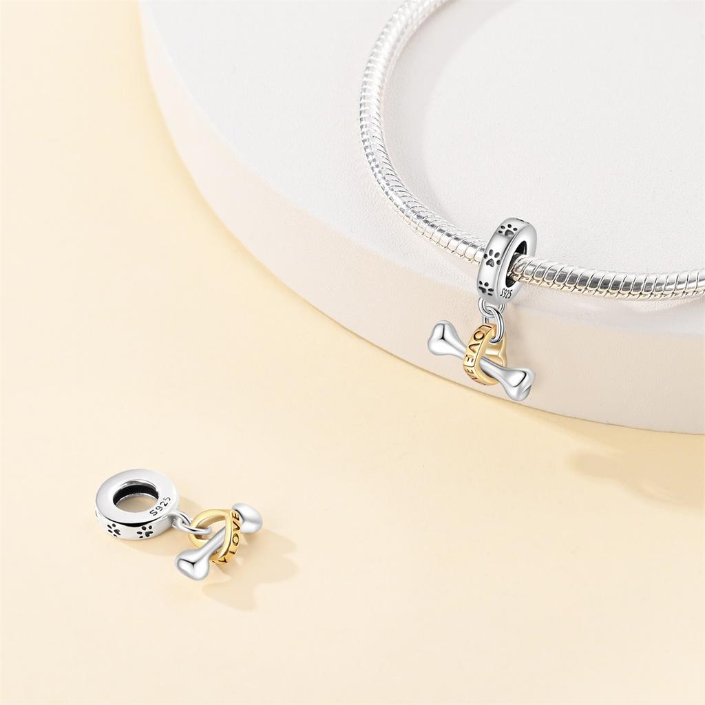 Original Copper Charms Luxury Pet Love Heart Bones Beads Fit Bracelet Diy Women Making Delicate Gift
