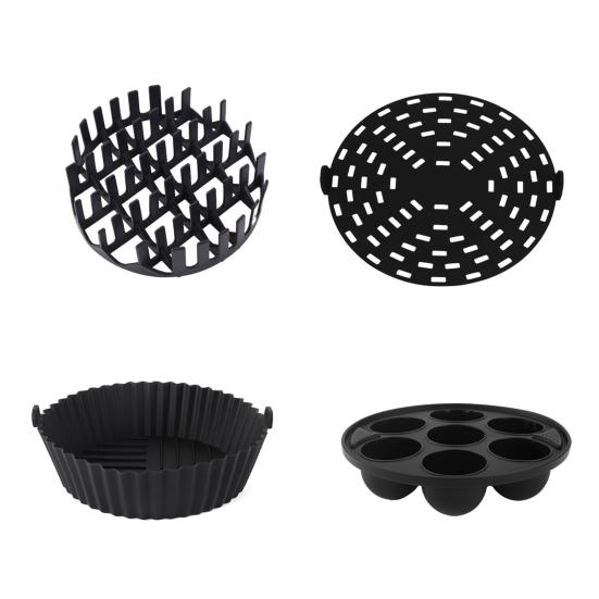 Yousheng 4Pcs Round Air Fryer Silicone Baking Tray Set Anti-Stick Air Fryer Pan Hot Dog Rack 7 Cavity Cake Mold Gift for Cooking Enthusiasts