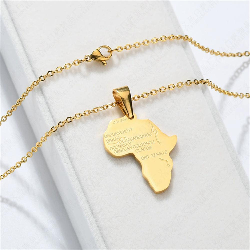Fashion African Africa Map Pendant Female Gold Silver Color Stainless Steel Necklace for Women Men Ethiopian Jewelry Gift 2025