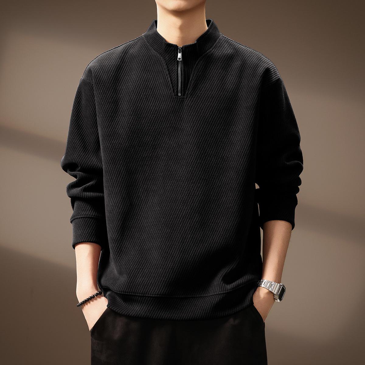 

Men s Premium Heavyweight Terry Cloth Hoodie - Autumn Casual Loose Half-Zip Chenille Stand Collar Top (500g) 4XL for 100-110 kg
