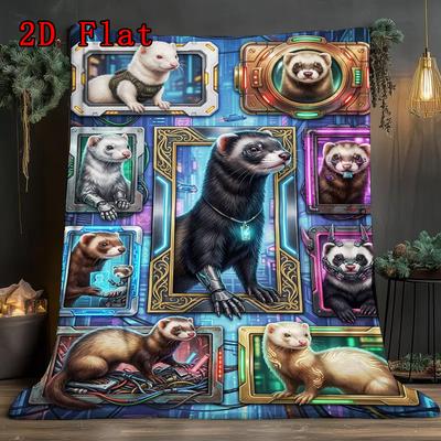 Futuristic Ferret Frames 2D Flat Pattern Flannel Blanket, High Quality All Seasons, Home Decor, Warmth and Comfort, Perfect for Christmas Gifts.