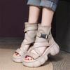 Women's Shoe Toe Layer Cowhide Roman Style Thick Soled Sandals Women's Fish Mouth Buckle Leather Cool Boots