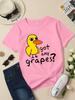 Funny Duck Got Any Grapes Print Kids Short Sleeve T Shirt Cute Cartoon Duck Graphic Toddler Boys Girls Casual Summer Tee Top