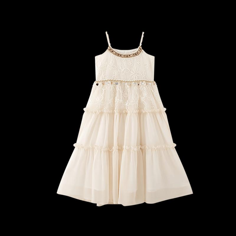 Girls' Sleeveless Floral Embroidered A-Line Summer Dress