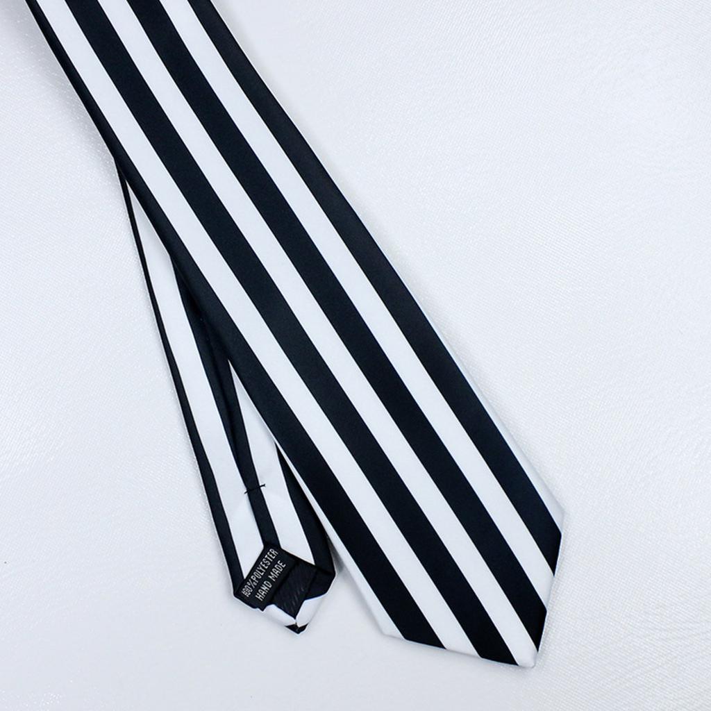 Japanese Anime Cosplay Necktie Black and White Vertical Striped Narrow Ties Masquerade Costume Accessories for Men Women
