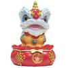 Eastern Awakening Lion & Auspicious Beast Pair Resin Ornament with Red 'Fu' Character and Lucky Bag Base