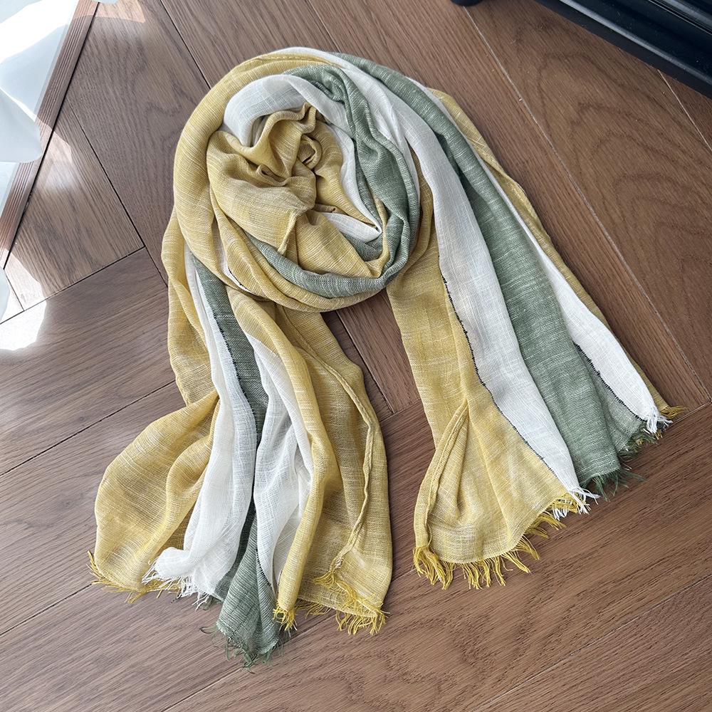 Japanese & Korean Style Autumn/Winter Unisex Striped Scarf In Cotton, Linen & Silk