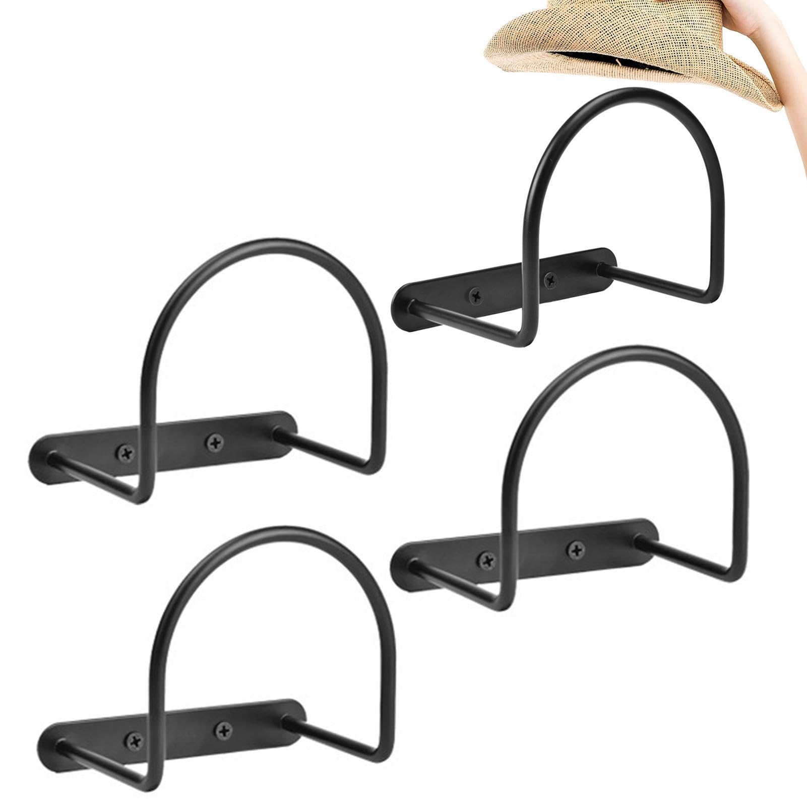 

4Pcs Cowboy Hat Wide Brim Cap Holder Organizer Wall Mounted Iron Display Rack Type A