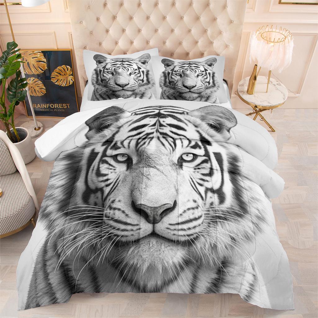 3d Digital Printing Thickened Feather Silk Cotton Quilt Animal Tiger Fat Quilt Printing Three-piece Quilt Cover Set
