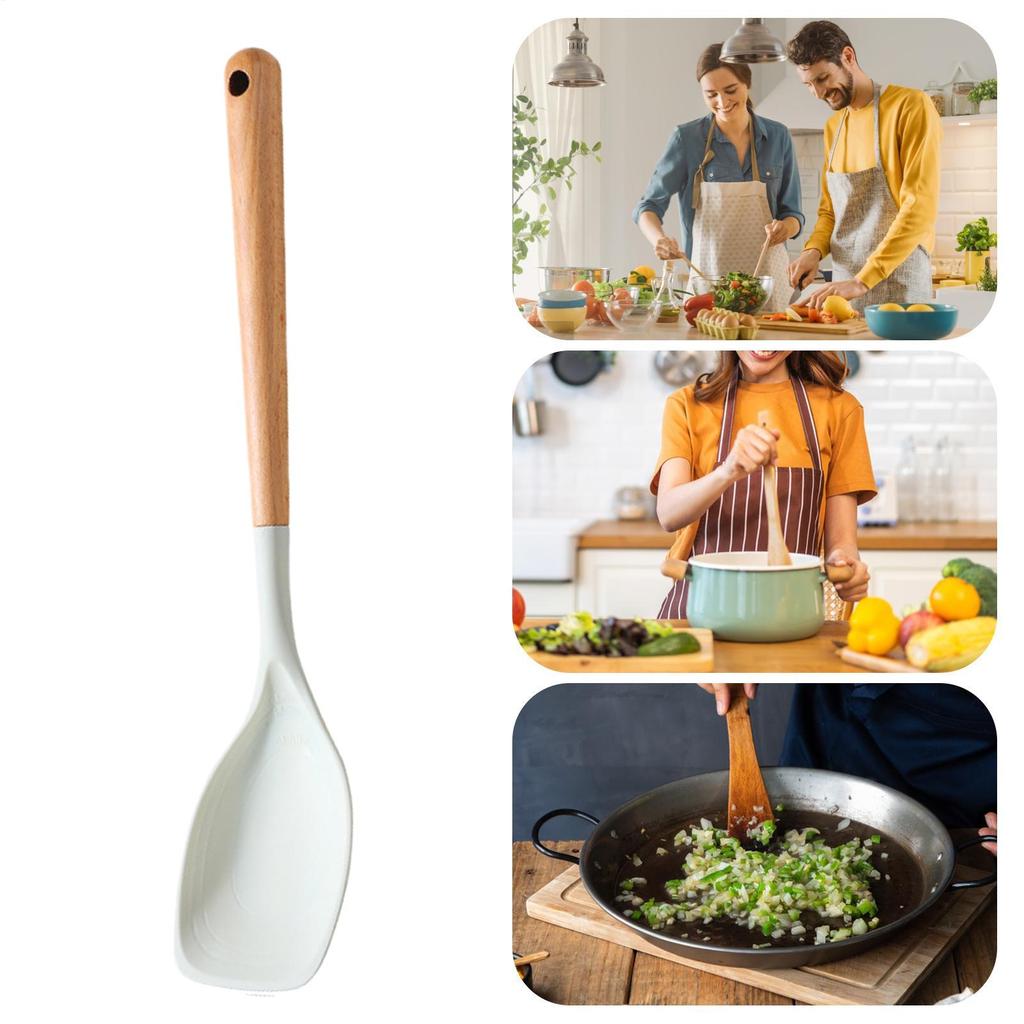 Spoon Spatula Dishwasher Safe Spoon Wooden Handle Kitchen Spatula For Kitchen Baking Mixing Scraping Serving Frying