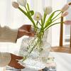 Ripple Textured Glass Vase, Clear Ice Pattern Flower Vase for Home Decor, Modern Minimalist Floral Arrangement Vase