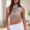 Mehrschichtige Perlen Kristall Brustkette Camisole für Damen Rückenfrei Neckholder Crop Tanktop Körperschmuck Strandweste