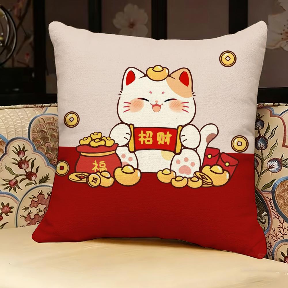 Rich Luck Money Cat Pillow Case Pillowcase, Double-Sided Printed, Sofa Cushion, Bedroom Headboard Pillow