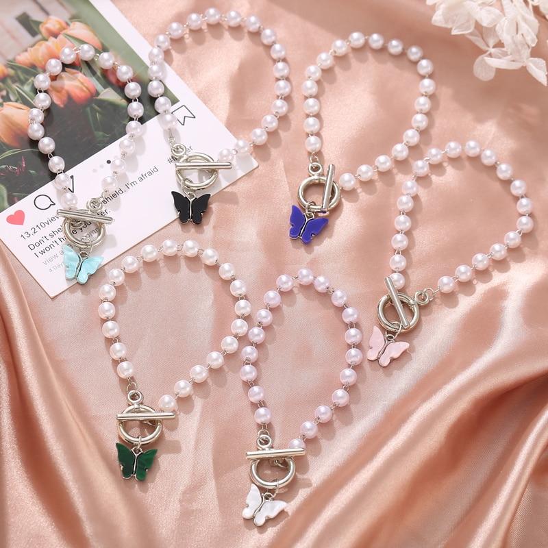 iF ME Trendy Ins Charme Acryl Schmetterling Anhänger Imitation Perle Perlen Armband für Frauen Mädchen Toggle Armband Schmuck Geschenk Neue