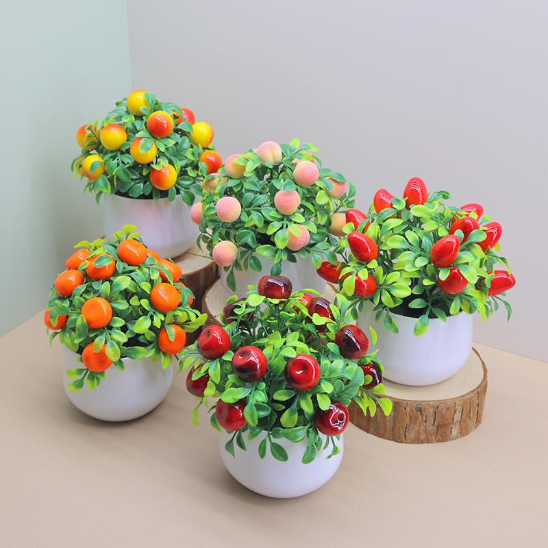 Simulated Green Plants Apples Oranges Cherries Potted Plants Desktop Plant Decor