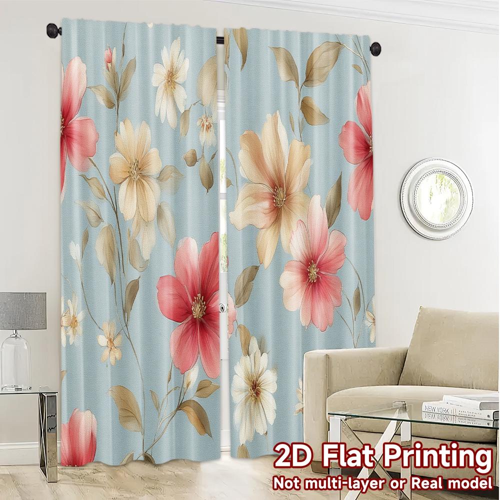 Set Of 2 Flat Printing Curtains Without Rod Floral Spring Blossom Design Women Is Day Festival Fashion Versatile Made Polyester