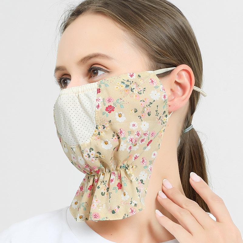 Mască de protecție solară din bumbac florală pentru ciclism în aer liber pentru femei, mască respirabilă pentru gât, mască de voal