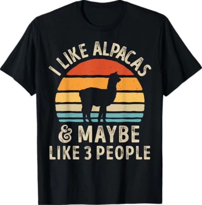 I Like Alpacas And Maybe Like 3 People Funny Alpaca Retro T-Shirt L