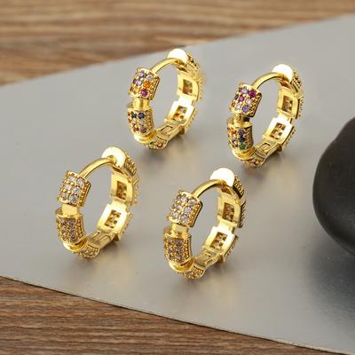Nidin Hot Sale Original Design Full Shine Zircon Geometric Hoop Earrings For Women Female Delicate Unique Ear Jewelry Party Gift