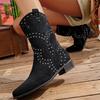 Fashion Fashion Short Boots Women 2025 Autumn/Winter New Retro Rivet Short Leg Pants Boots Western Denim Chunky Heels Fashion Boots
