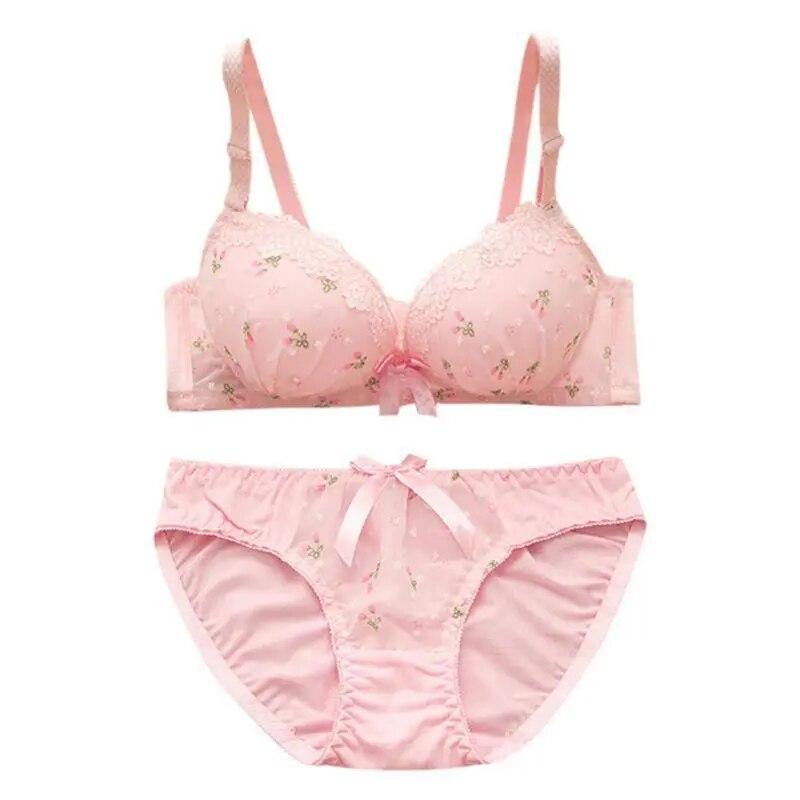 Set di reggiseni in cotone con pizzo e fiocco con stampa Set di biancheria intima push-up convertibile con reggiseno e slip con ferretto