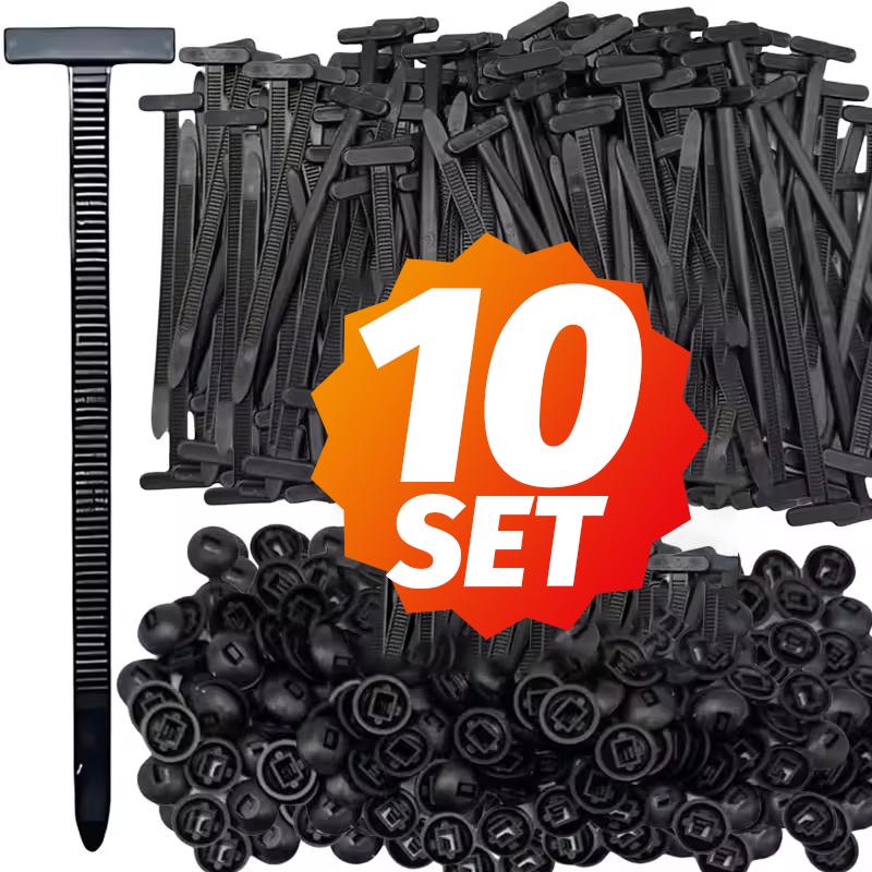 

200/10Set Nylon Cable Tie Buckle Black Heavy Duty Zip Ties Holder with Button Auto Parts Fastener Bumper Retainer Wire Bundling