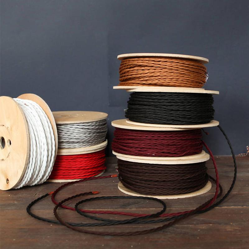 0,75 mm * 2-adriges elektrisches Kupferkabel, Vintage-Gewebekabel, gedrehtes Textilkabel, 2-adriges Textilkabel, Pendelleuchtenkabel, Edison-Beleuchtung
