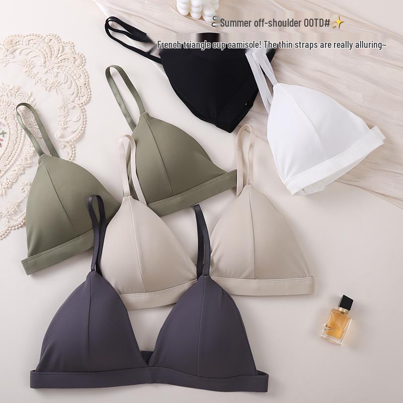 Southeast Asia Cross-border Hot Selling French Triangle Bra: Wireless, Fixed Cups, Thin Straps, Beautiful Back Design
