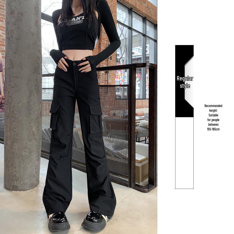 Schwarze, hoch taillierte Slim Fit-Arbeitshose für Damen im Frühjahr 2025