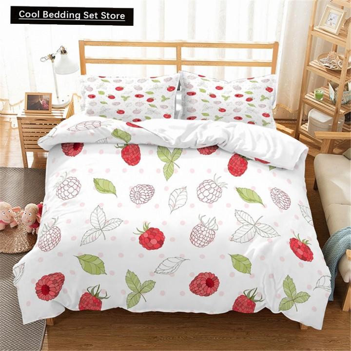 Red Strawberry Cute Bedding Set 3D Pink Lovely Summer Fruit Duvet Cover King Queen For Kids Girls 2/3Pcs Polyester Quilt Cover