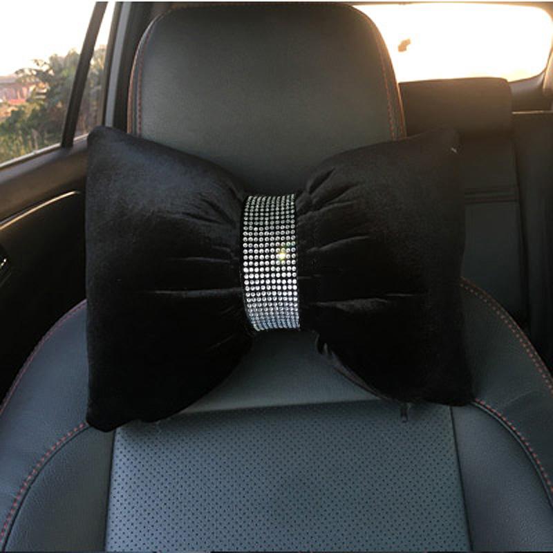 

1PC Bling Diamond Bow Shape Car Neck Pillow Rhinestone Crystal Auto Headrest Seat Support Waist Pillows Car Interior Accessories