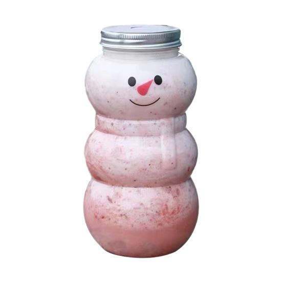Garrafa de Bebida Boneco de Neve de Natal com Chapéu e Cachecóis 500ml Copo de Plástico à Prova de Vazamentos para Suco e Leite Garrafa de Água Reutilizável para Crianças