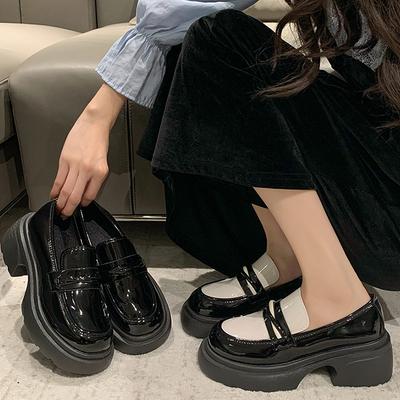 Thick Bottom British Style Small Leather Shoes Female Spring  New Women's Shoes Single Shoes Black Loafers