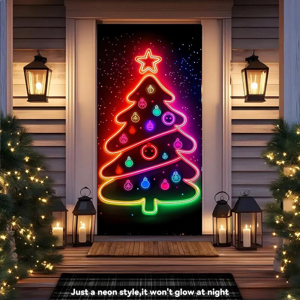 Christmas UV Fluorescent Door Banner/cover Background/holiday Party Decoration/Christmas Decorative Hanging Cloth