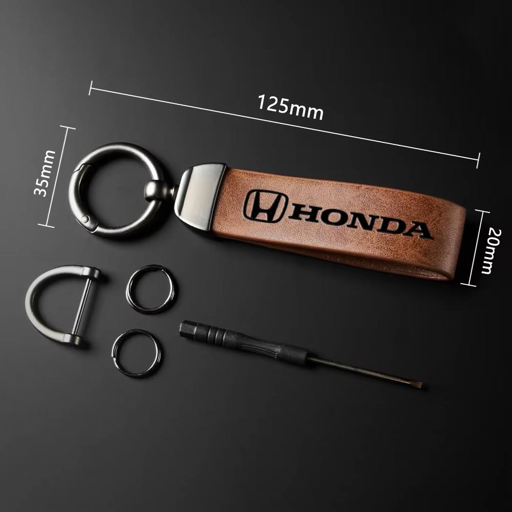 Honda Car Logo Key Chain Metal Leather Keyring Auto Keychain For Honda Pilot Odyssey Civic HR-V Prologue ZR-V Passport Fit Freed SM1