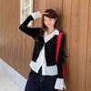 Slim Fit False Two-piece Top Flip Collar Lace Long Sleeved Knitwear  Spring Autumn