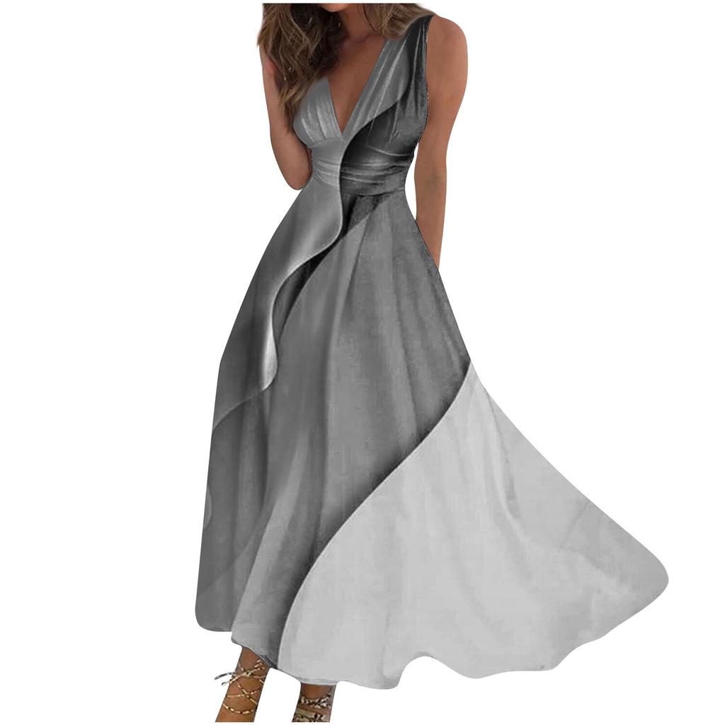 Floral Print Women's Long Maxi Dress Casual Swing A Line Sleeveless V Neck Streetwear Fashion Dress for Outdoor Daily Date Wear