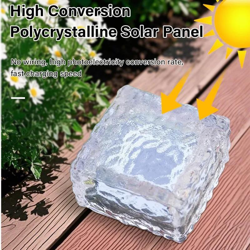 LED Solar Garden Light Brick Ice Cube Solar Lawn Lights Outdoor Christmas Decoration Lamp for Stair Pathway Driveway Landscape Yard Patio