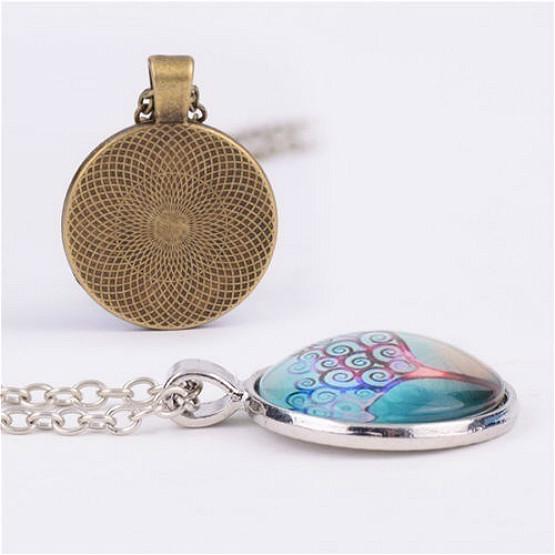 Vintage Steampunk Dragon Po Cabochon Glass Bronze Pendant Necklace