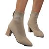 Large size pointed fashion short boots women's 2025 spring and autumn new knitted high heels women's boots thick heel thin elastic boots women