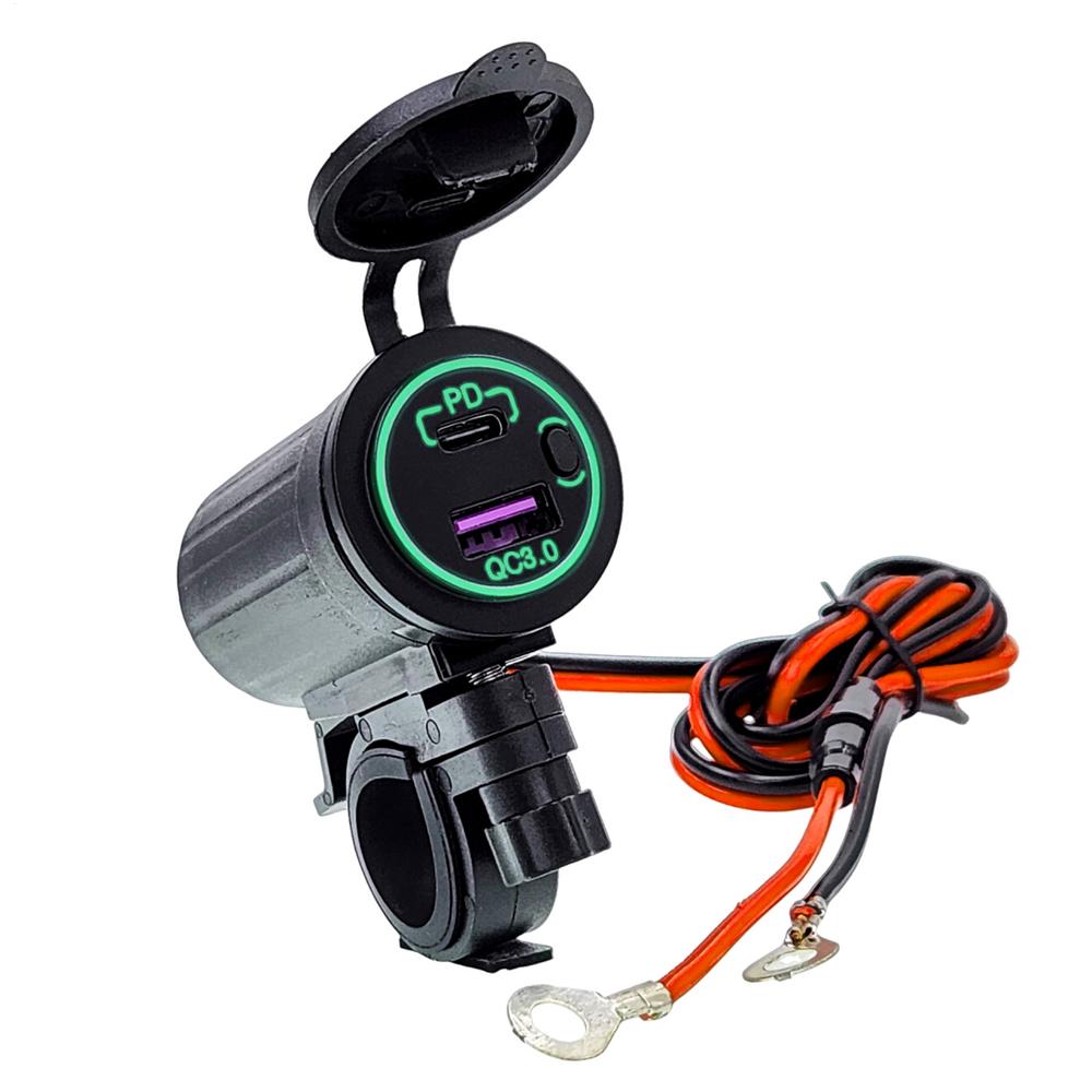 

12V-24V Motorcycle Phone Charger Double USB Charger Socket Phone Charger QC3.0 + PD Modified Fast Charger For Mobile Phones світло-зелений колір