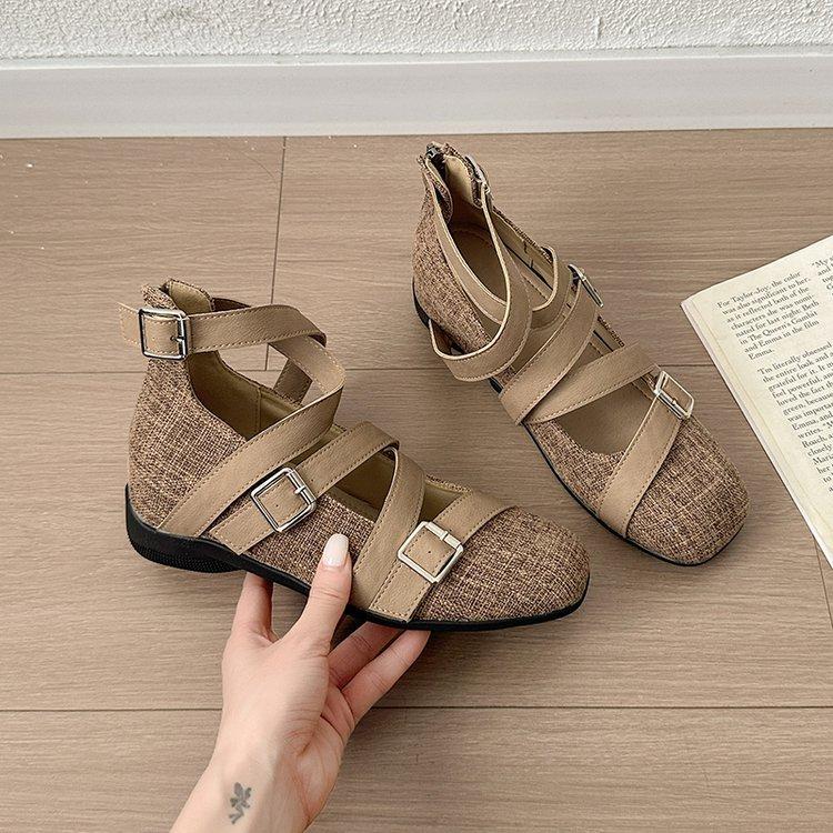 

Amano retro cross heightening ballet shoes women s 2025 new square head flats sandals Mary Jane single shoes 39 хаки