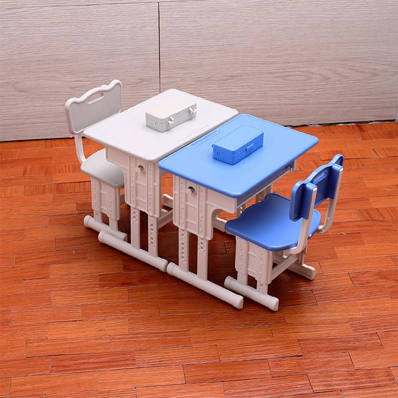 Dollhouse Mini Classroom Desk Chair Simulated Stationery Pencil Case Set Model For Doll House Furniture Decoration Accessories