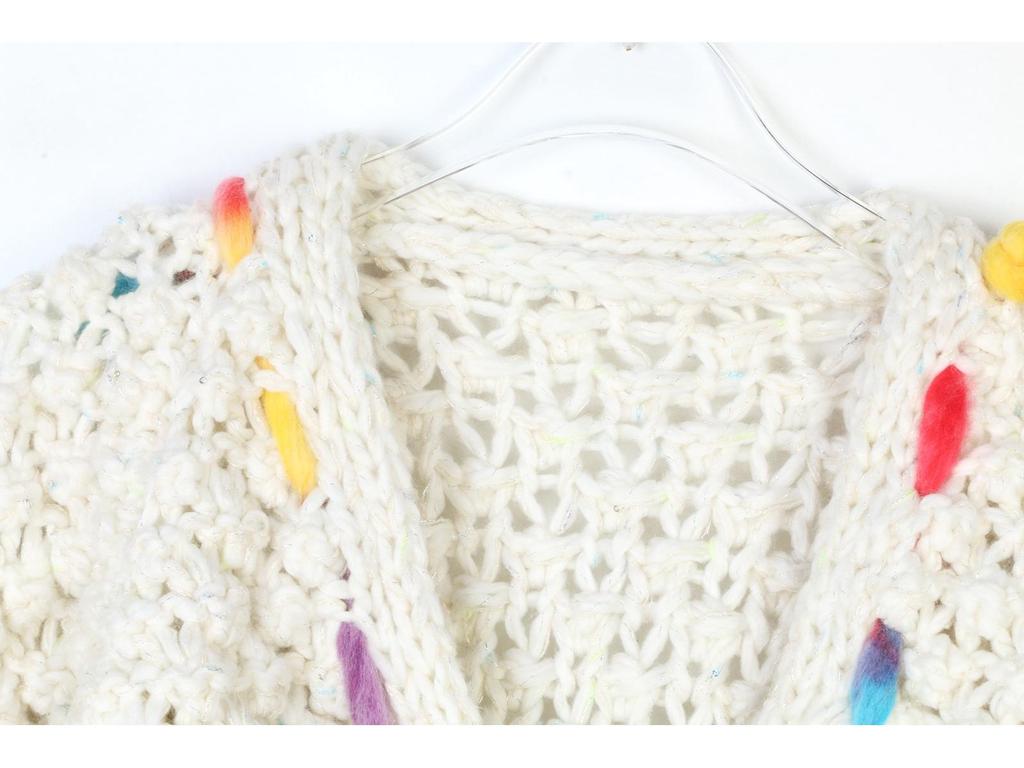 European-American Autumn/Winter V-neck Sweater: Hand-crocheted Rainbow Lazy Style, Loose Fit, Advanced Temperament.