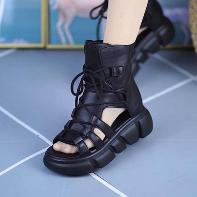 Fashion Hole Shoes Muffin and Fish Mouth Cool Boots Summer New Women's Straps British Style High-top Thick-soled Roman Sandals